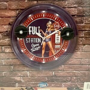 American Art Decor Full Service Station Pin-Up Girl LED Wall Clock Garage New